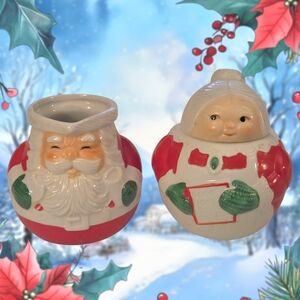 Avon Santa Claus Creamer & Mrs. Claus Covered Sugar Bowl (1984)